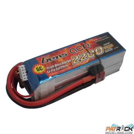 Accu LiPo GENS ACE 2200mAh 4S 14.8V 25C DEAN / TPLUG