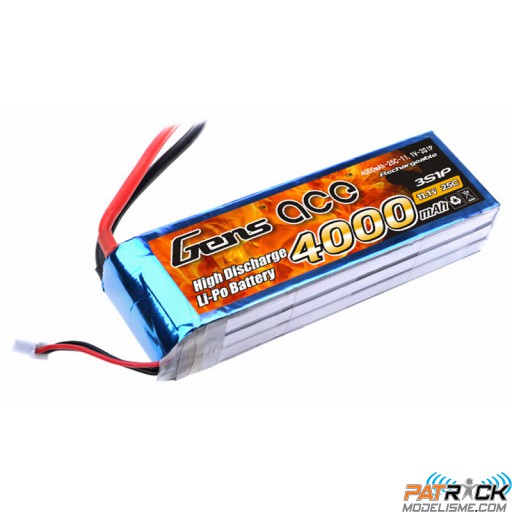 Accu LiPo GENS ACE 4000mAh 3S 11.1V 25C DEAN / TPLUG