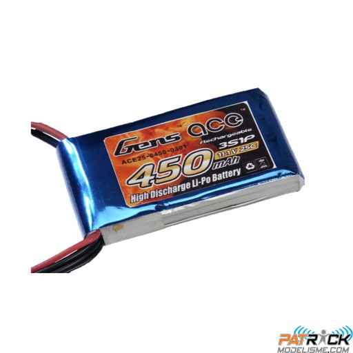 Accu LiPo GENS ACE 450mAh 3S 11.1V 25C JST-BEC