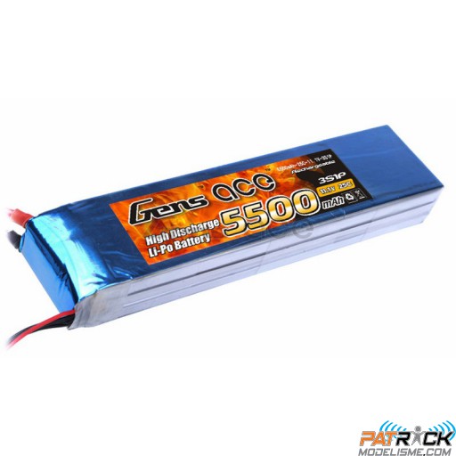 Accu LiPo GENS ACE 5500mAh 3S 11.1V 25C DEAN / TPLUG