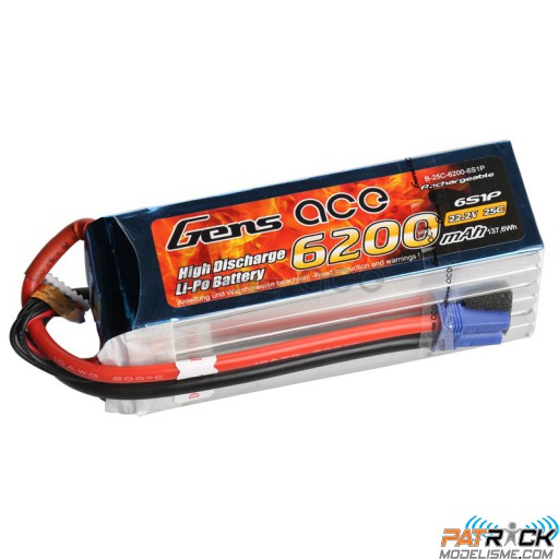 Accu LiPo GENS ACE 6200mAh 6S 22.2V 25C EC5