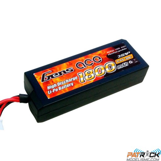 Accu LiPo GENS ACE 1800mAh 2S 7.4V 30C HardCase 27 Mini Tamiya 1/16