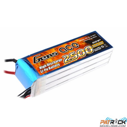 Accu LiPo GENS ACE 2500mAh 6S 22.2V 25C DEAN / TPLUG