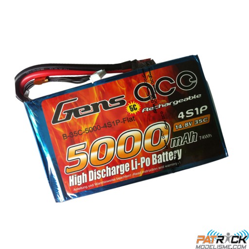 Accu LiPo GENS ACE 5000mAh 4S 14.8V 35C DEAN / TPLUG - FLATPACK DRONE