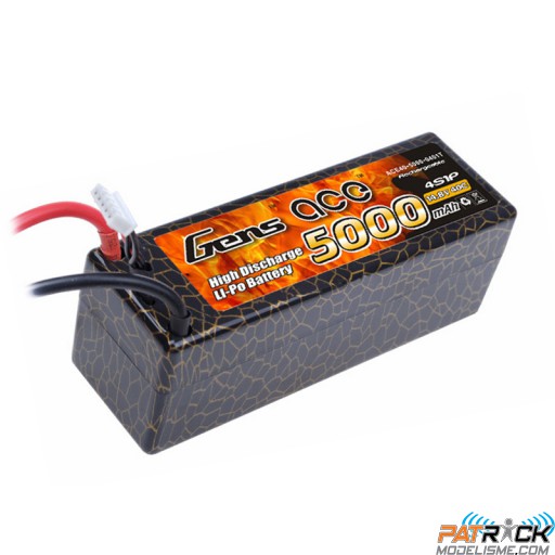 Accu LiPo GENS ACE 5000mAh 4S 14.8V 40C HardCase 14 DEAN / TPLUG