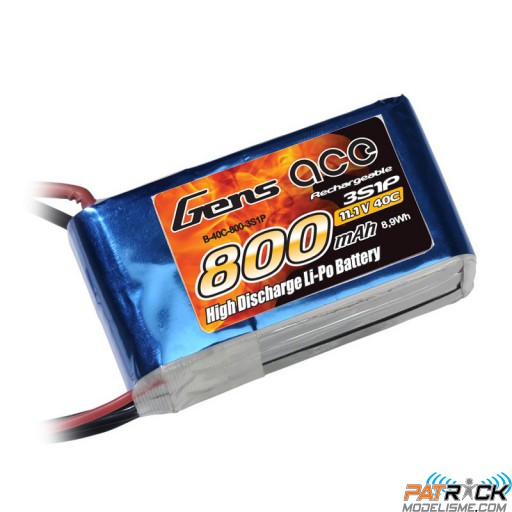 Accu LiPo GENS ACE 800mAh 3S 11.1V 40C JST-BEC