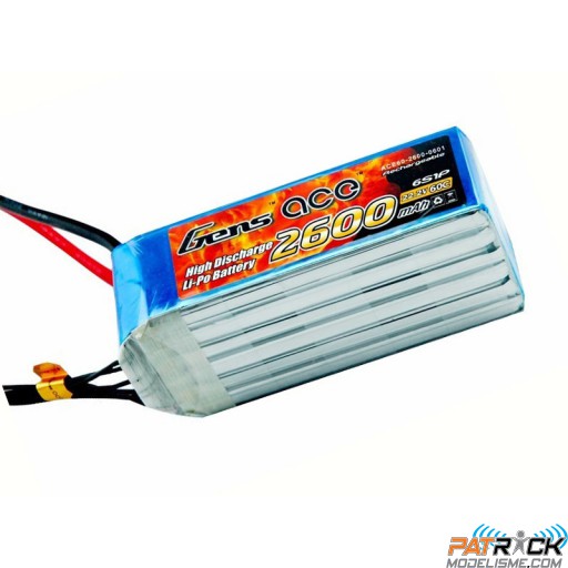 Accu LiPo GENS ACE 2600mAh 6S 22.2V 60C DEAN / TPLUG