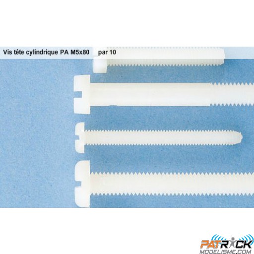 Vis nylon tête cylindrique M5x80mm - 10 pièces