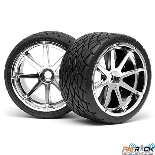 Roues HPI montées, pneus PHALTINE 140x97mm sur jantes BLAST chromées (paire)