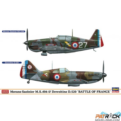 1/72e Hasegawa M.Saulnier MS406 + Dewoitine D520 édition limitée