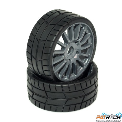 Roues Hobbytech Racing GT8 monté sur jante grise 1/8 (2pcs) 1/8ème