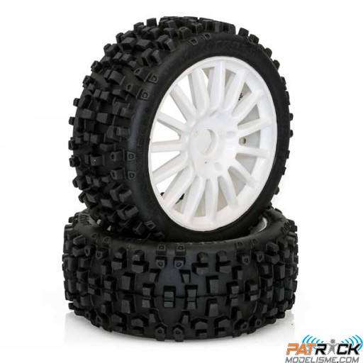 Roues Hobbytech MAXI CROSS collés sur jante blanche (2pcs) 1/8ème