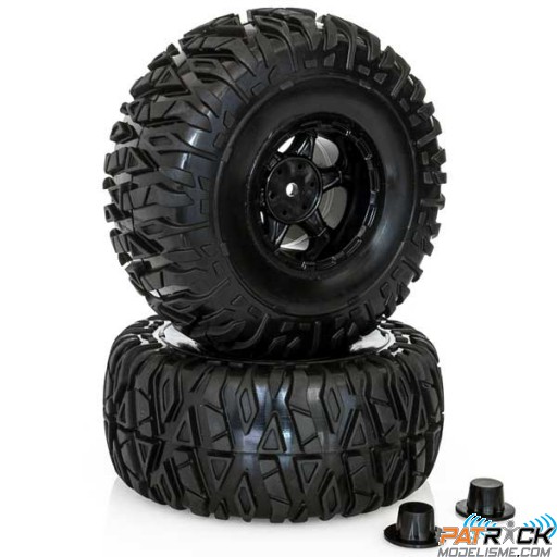 Roues Hobbytech Monster 1/10 BXR.MT pré-montés sur jantes noires