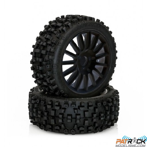 Roues Hobbytech MAXI CROSS collés jante noire (2pcs) 1/8ème