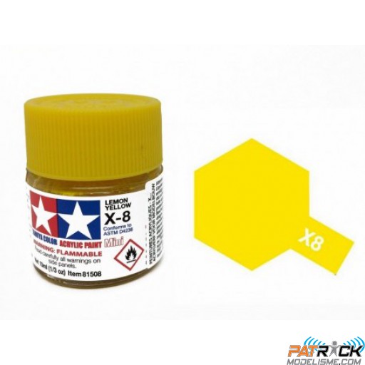 Pot de peinture acrylique Tamiya X-8 Jaune Citron brillant 10ml