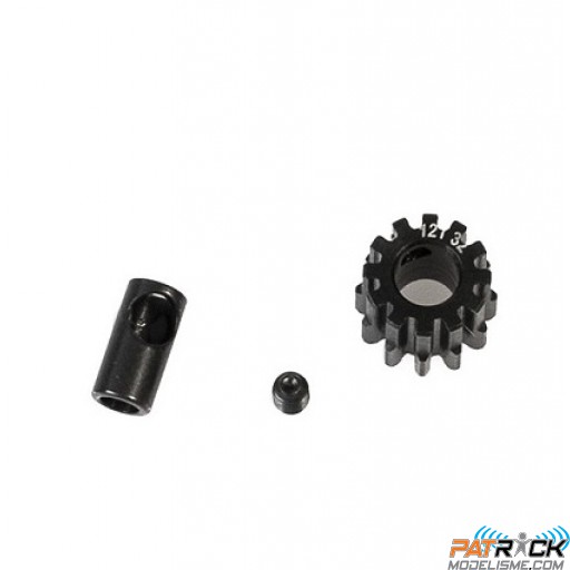 Pignon moteur 12 dents 32dp/M0.8 - axe 5mm + adaptateur 3,2mm