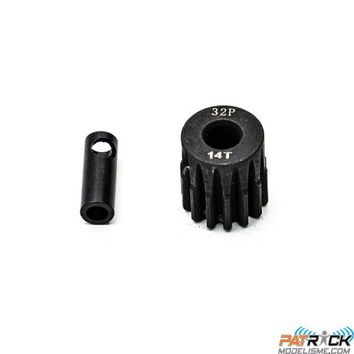 Pignon moteur 14 dents 32dp/M0.8 - axe 5mm + adaptateur 3,2mm