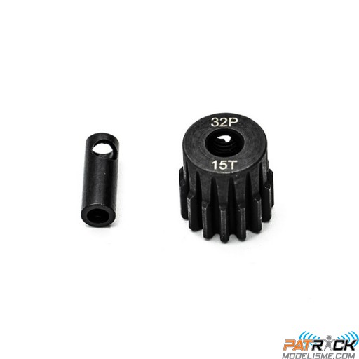 Pignon moteur 15 dents 32dp/M0.8 - axe 5mm + adaptateur 3,2mm