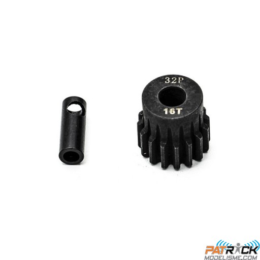 Pignon moteur 16 dents 32dp/M0.8 - axe 5mm + adaptateur 3,2mm