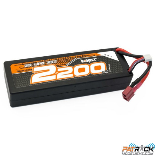 Accu LiPo Konect 2200mah 7.4V 25C 2S1P 16.5Wh (Slim Pack Dean)