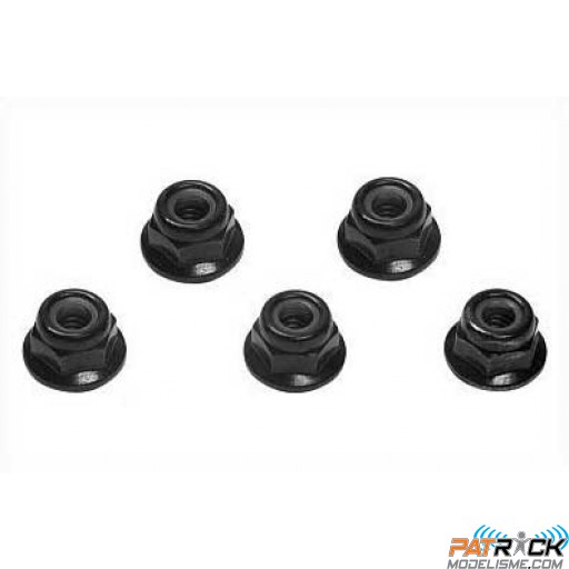 Ecrous M4 NYLSTOP Flasqués NOIR 5 pièces