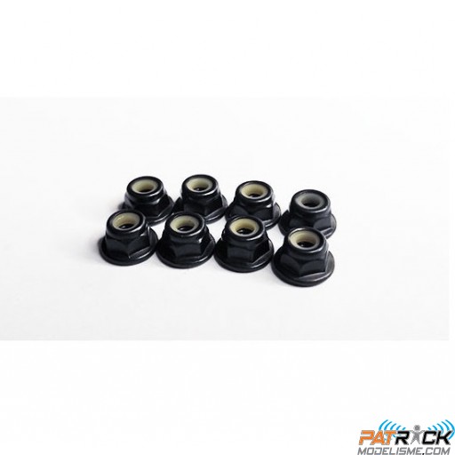 Ecrou à collerette nylstop noir M4 - 8 pièces