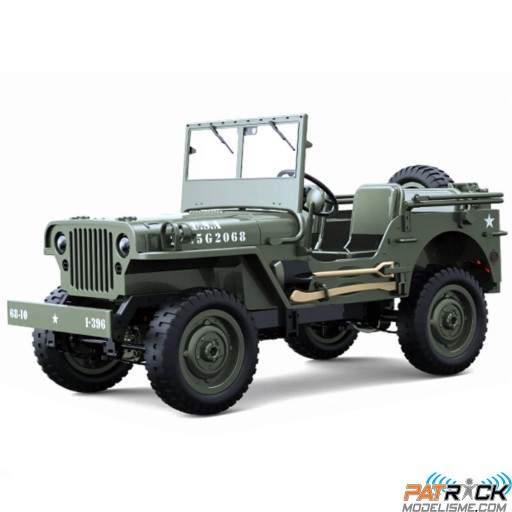 Military Car Jeep Willys RC avec éclairage 1:10e Prête à rouler