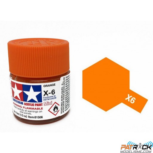 Pot de peinture acrylique Tamiya X-6 Orange brillant 10ml