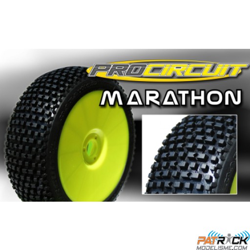 Roues montées ProCircuit,pneus MARATHON Violet/SUPER SOFT sur jantes Jaune (4pcs) - Buggy 1/8