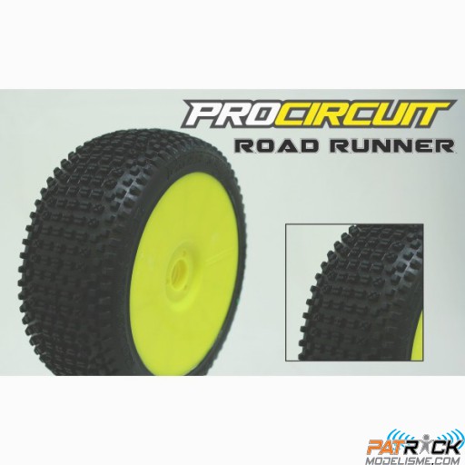 Roues montées ProCircuit,pneus ROAD RUNNER Purple/SUPER SOFT sur jantes Jaune (4pcs) - Buggy 1/8