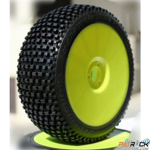 Roues montées ProCircuit,pneus ROAD RUNNER Green/SOFT sur jantes Jaune (4pcs) - Buggy 1/8