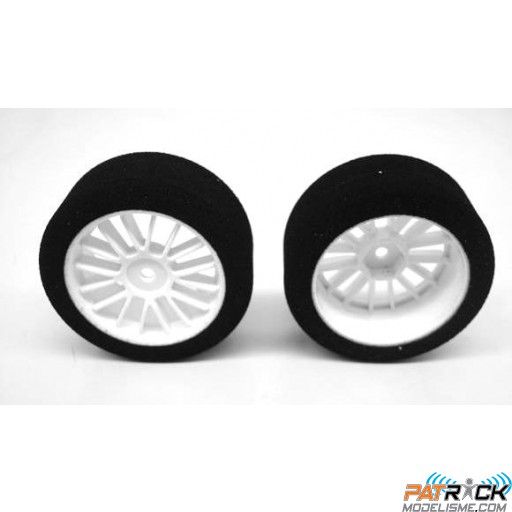 Roues HPI montées arrière, pneus mousse 30mm sur jantes blanche (paire) 1/10 piste