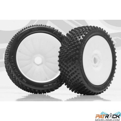 Roues ART OMEGA SOFT montes collées sur jantes BLANCHES à batons TT 1/8e