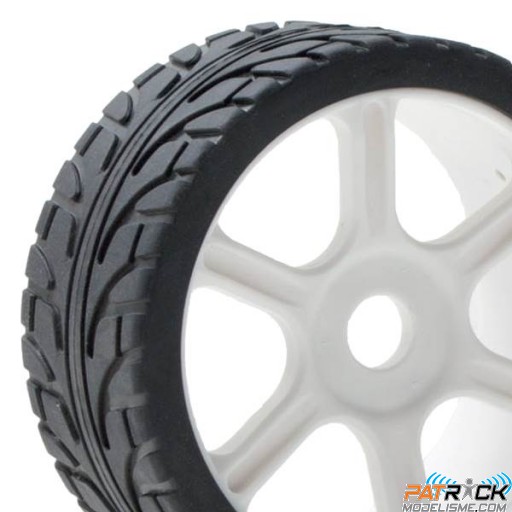 Roues Hobbytech Pneus Rally 01 montés sur jantes Blanches à batons (2pcs) 1/8ème