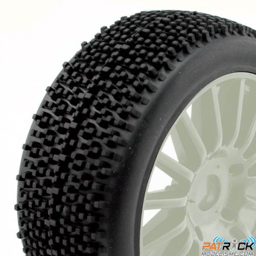 Roues Hobbytech Pneus ROCKET montes colles sur jantes blanches à batons (2pcs) 1/8ème