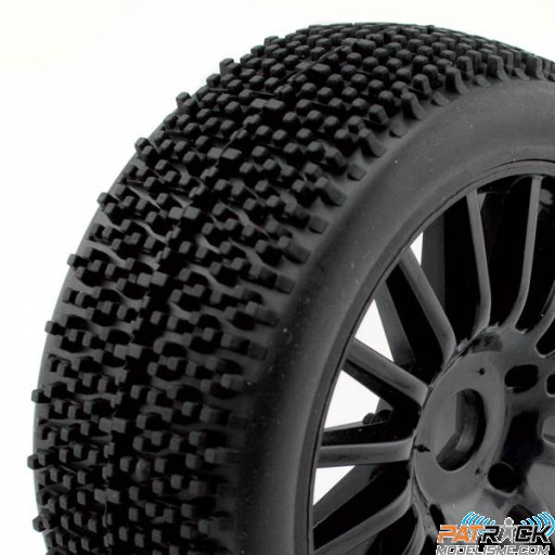 Roues Hobbytech Pneus ROCKET montes colles sur jantes noires à batons (2pcs) 1/8ème