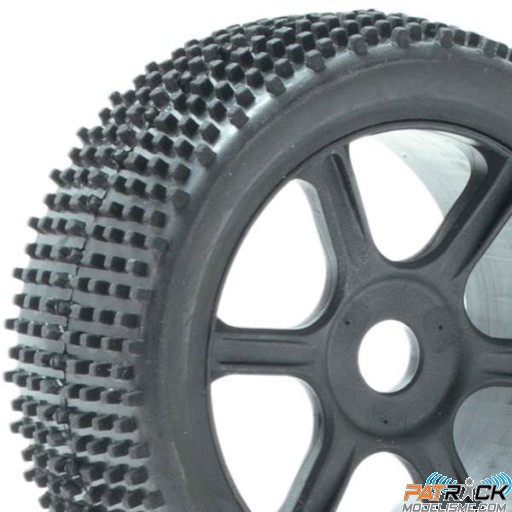 Roues Hobbytech S-Bock montes collées sur jantes noires à batons TT 1/8e