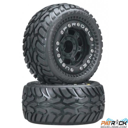 Roues Proline montées avant/arrière jantes/noir/noir TITUS pneus dirt Hawg -  1/16ème TRAXXAS