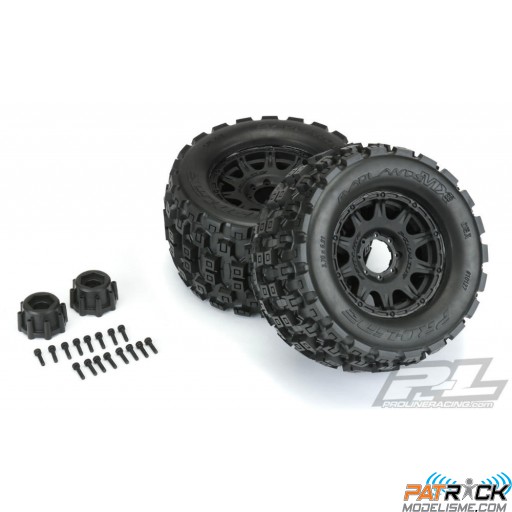 1/8e 2 Pneus Proline Badlands MX38 3.8 + Jantes Raid