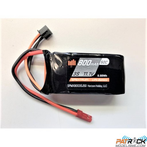 Accu lipo Spektrum 3s-11.1V 800mAh 50C 18awg - jst
