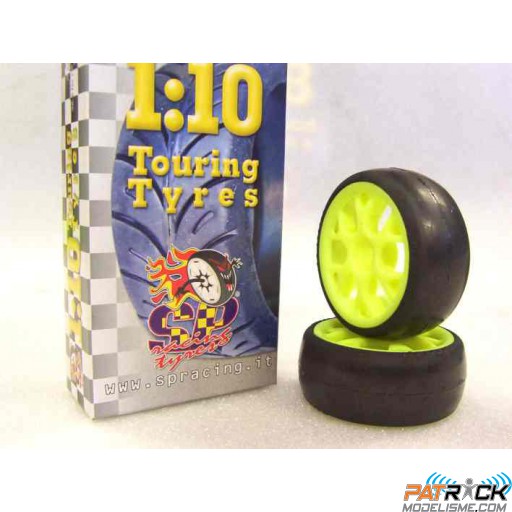 Roues SP Racing montés-collés SLICK Soft Jante jaune  – 1/10ème