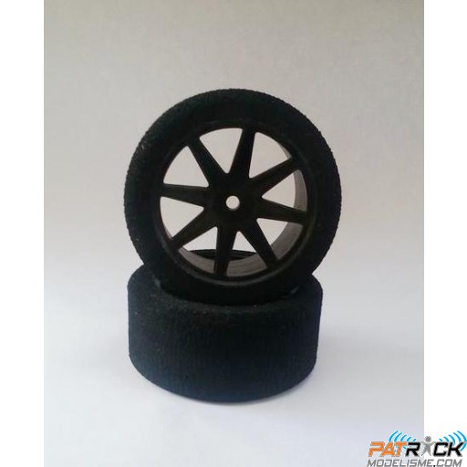 Pneus mousse montés-collés SP RACING - 35° Sh 30mm - Jante Noir Carbone (paire) – piste 1/10ème