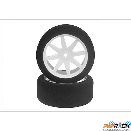 Roues SP Racing montés-collés - 40° Sh 26mm - Jante Blanche (paire) – piste 1/10ème