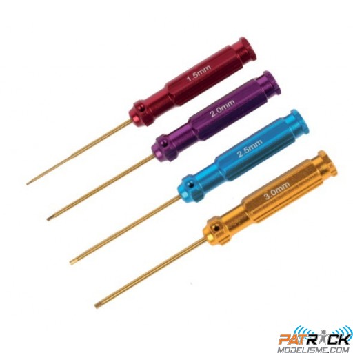 Set de tournevis clés hexagonales traités dur 1.5mm, 2mm, 2.5mm, 3mm