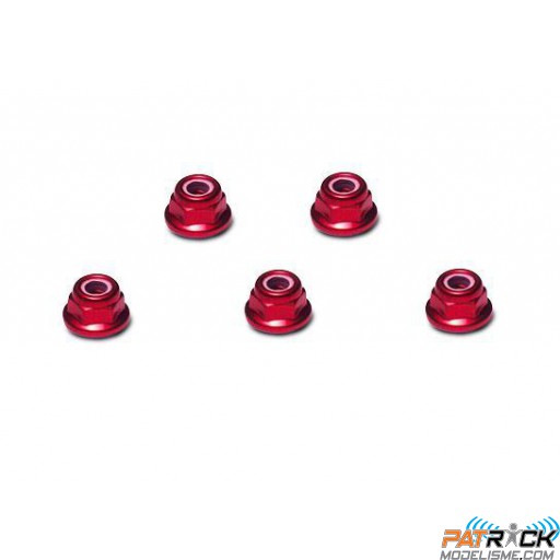 Ecrous nylstop 4mm anodisés rouge 5 pièce(s)