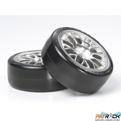 Roue montée, jante métal, pneu drift 24mm offset+2 (paire) – piste 1/10ème