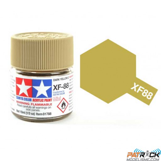 Pot de peinture acrylique Tamiya XF-88 Jaune sombre mat 10ml