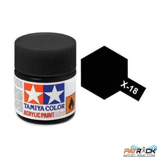 Pot de peinture acrylique Tamiya X-18 Noir Satiné 10ml