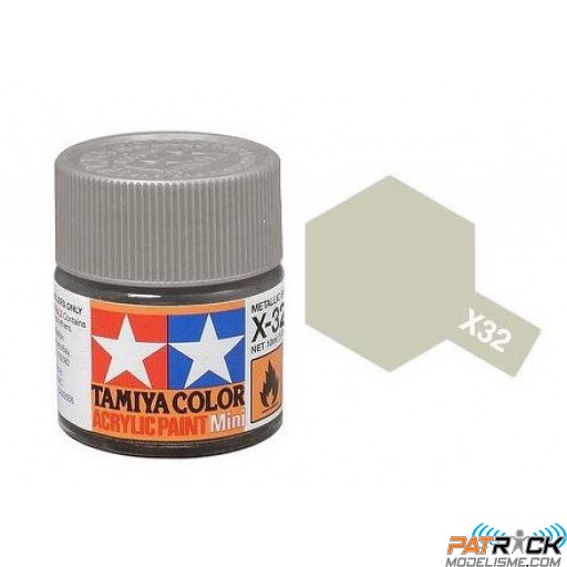 Pot de peinture acrylique Tamiya X-32 Titanium Argent brillant 10ml