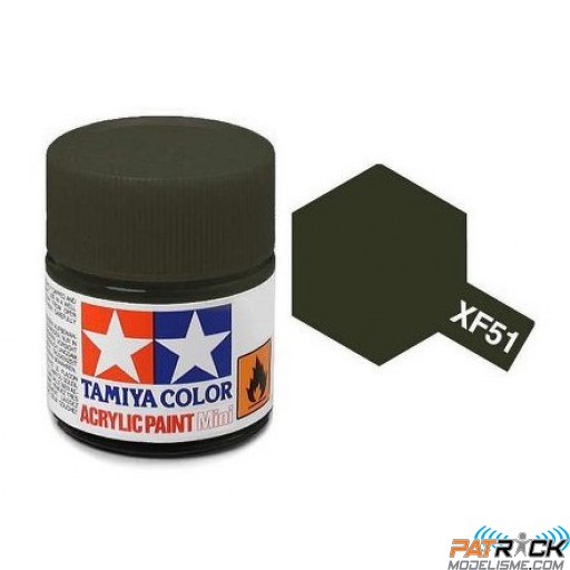 Pot de peinture acrylique Tamiya XF-51 Vert Kaki mat 10ml